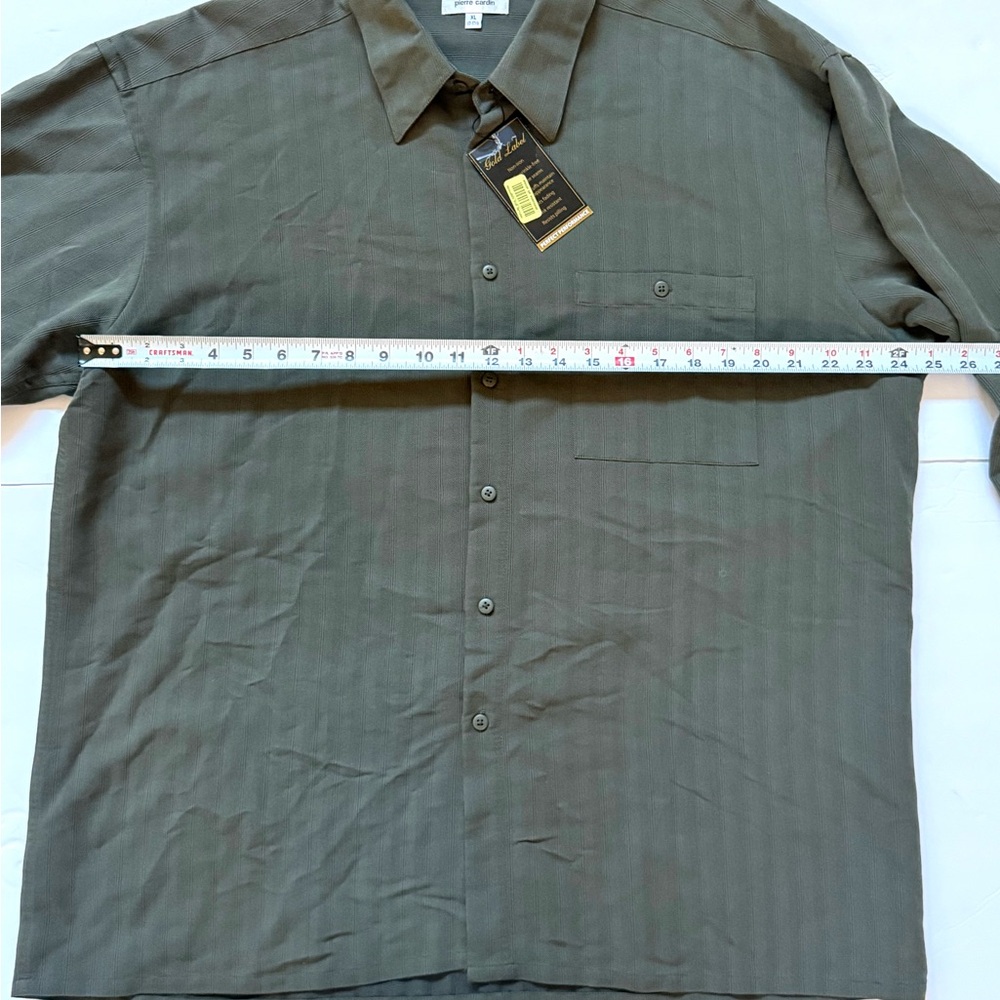 Men's Olive Green Long Sleeve BUTTON DOWN Shirt Sz LARGE by PIERRE CARDIN‎ - Picture 5 of 5